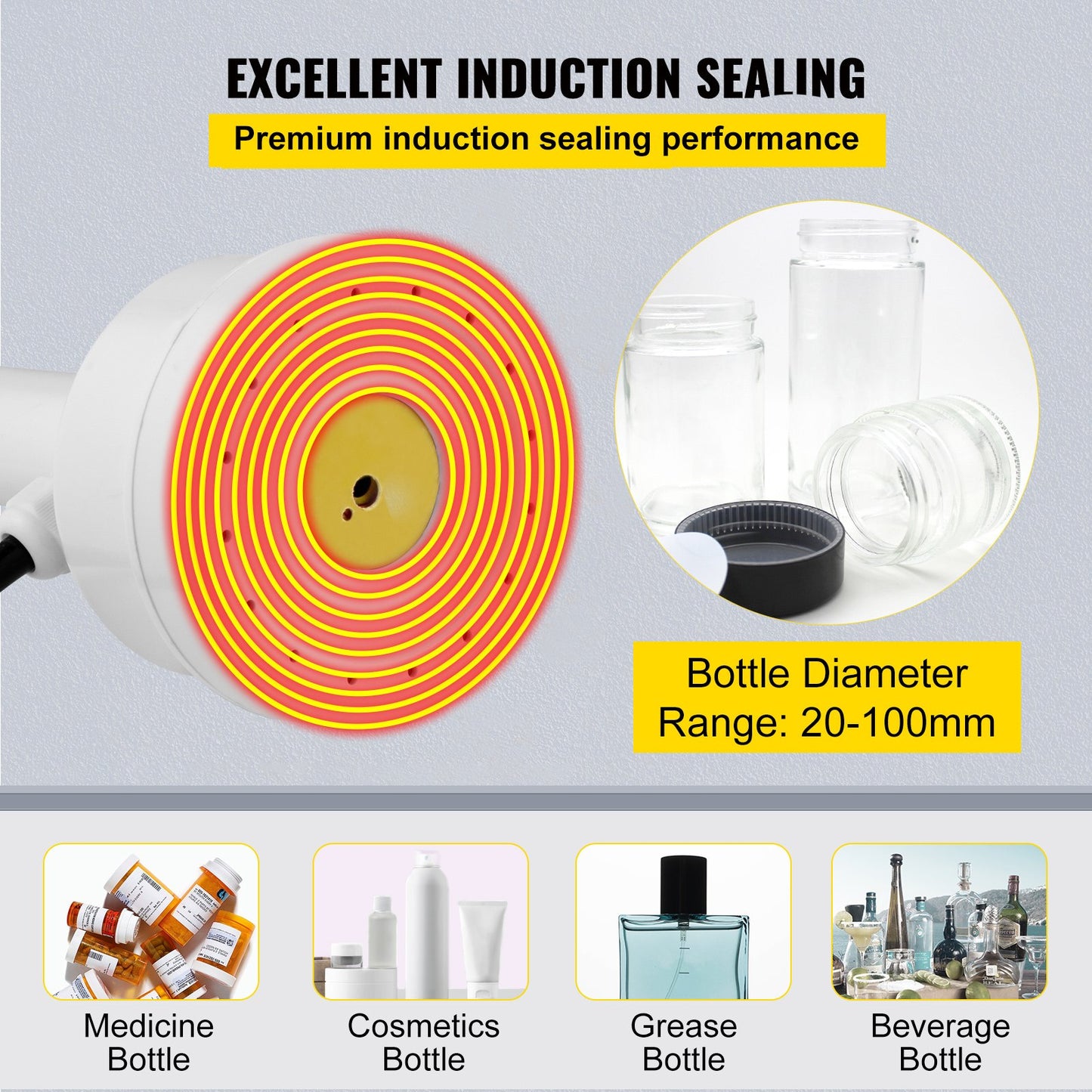 Induction Sealer, 20mm-100mm 110V Induction Bottle Sealing Machine, Induction Sealing Machine, White Bottle Cap Sealing Machine for Bottles