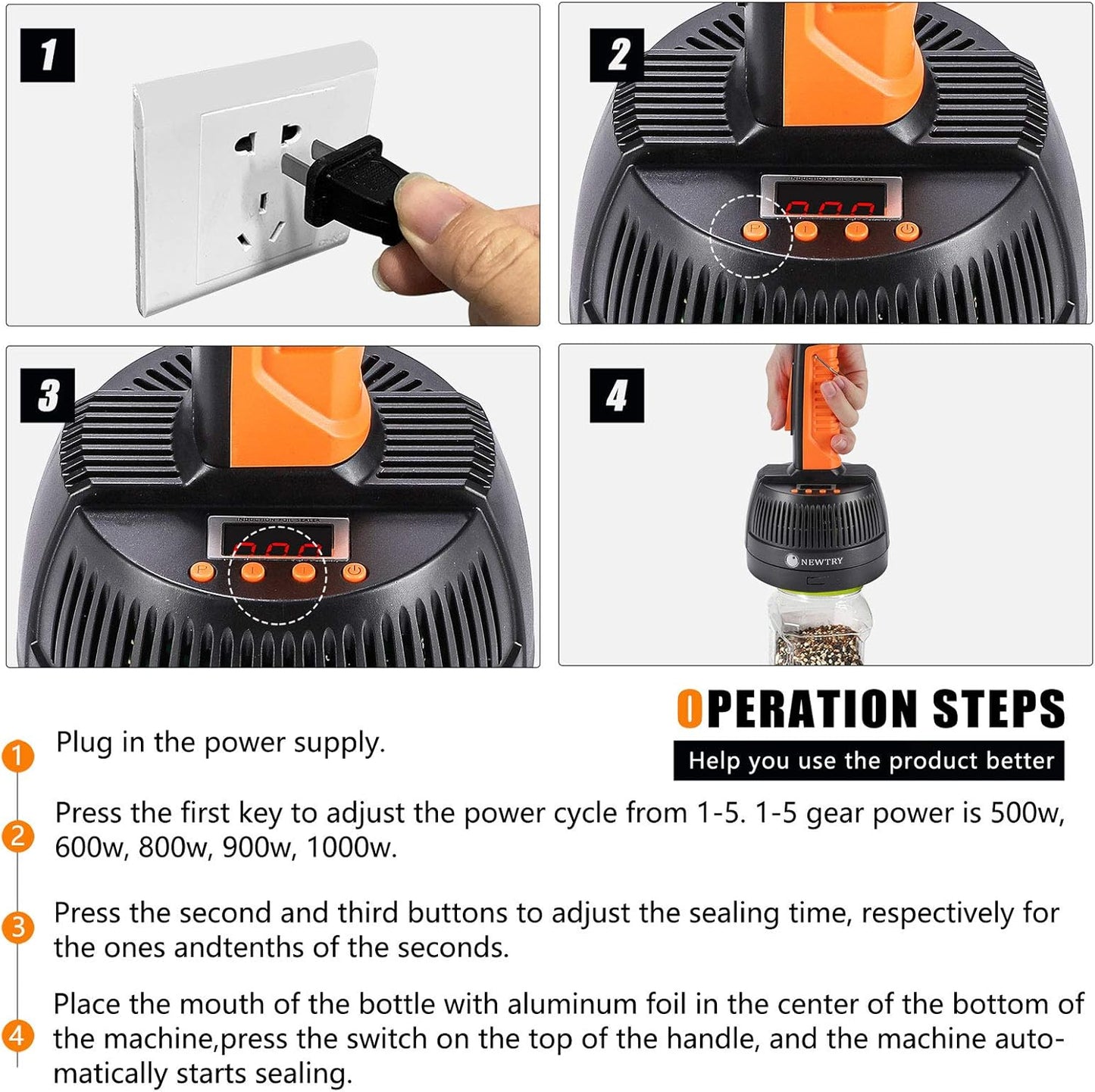 Handheld Induction Sealer 0.8"-3.1" Heat Bottle Cap Sealing Machine for Plastic Glass Bottles