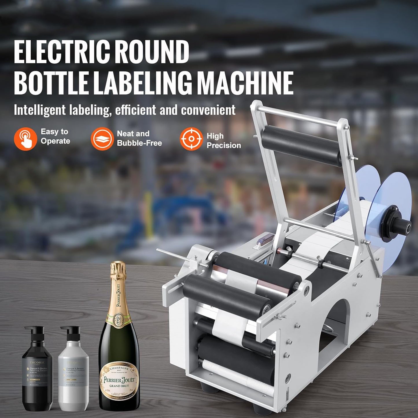 Semi-Automatic Round Labeling Machine, 20-50pcs/min, Electric Bottle Label Applicator for Round Bottles, Round Bottle Labeler Suitable for Bottle Diameter 0.78-4.72 inches (with Pressing Bar)