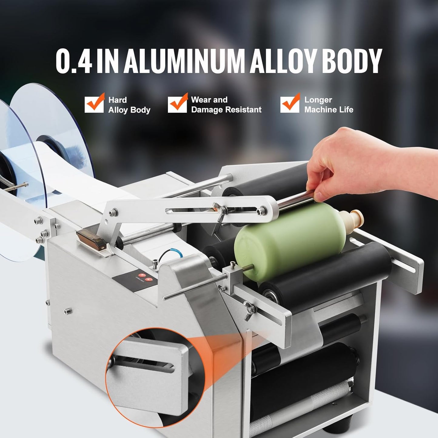 Semi-Automatic Round Labeling Machine, 20-50pcs/min, Electric Bottle Label Applicator for Round Bottles, Round Bottle Labeler Suitable for Bottle Diameter 0.78-4.72 inches (with Pressing Bar)