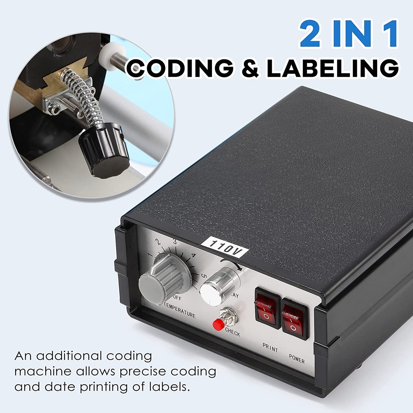 2 in 1 Semi-automatic Round Bottle Labeling Machine with Date Coding Machine 20-120mm Bottle Diameter